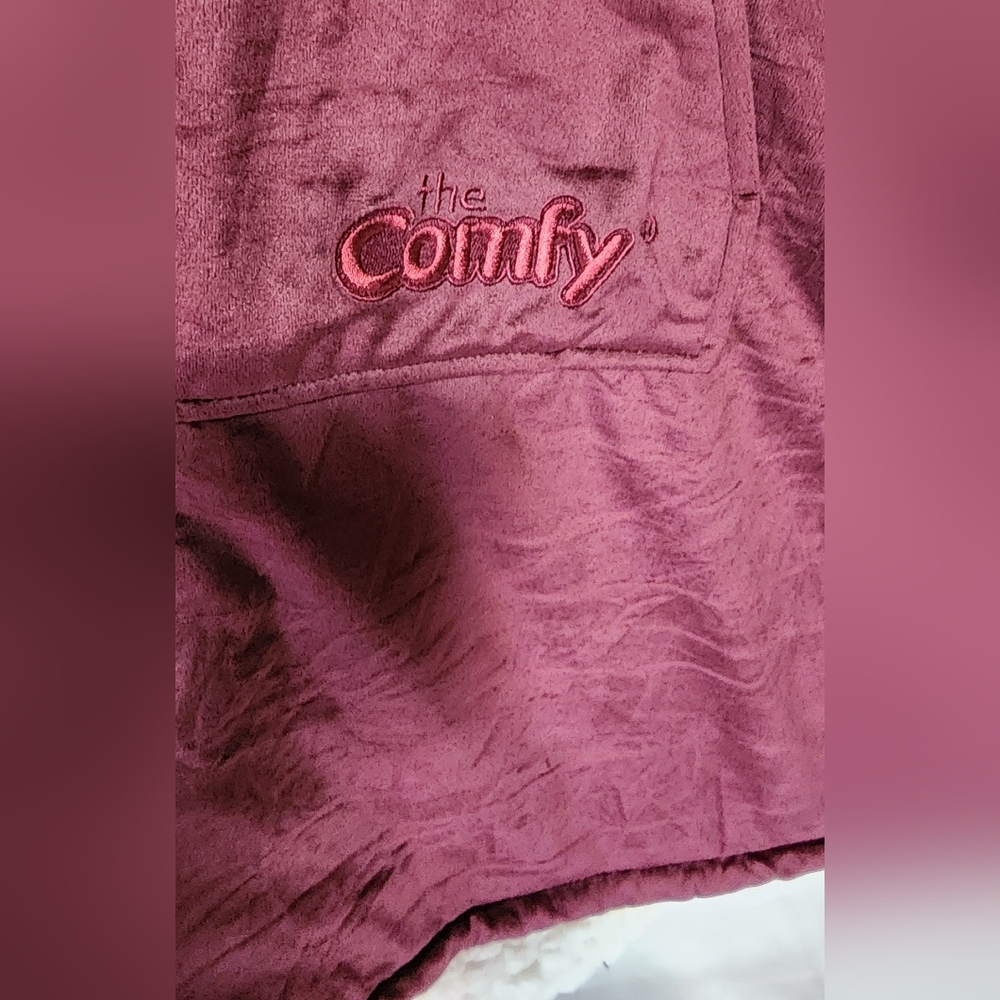 Plush Burgundy Hooded Poncho - Picture 2 of 4